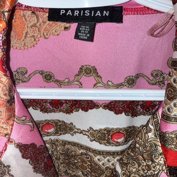 Pink & Red Baroque Print Satin Blouse bodysuit - Picture 3 of 4